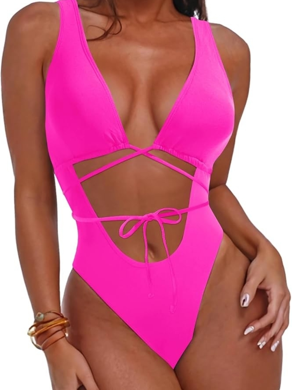 Hot Pink Cutout Sexy Beach One-Piece Swimsuit Small - Picture 1 of 5